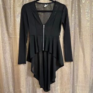 Leyva’s Black Mesh Witchy Goth Asymmetrical Hem Sheer Long Sleeve Zip Top Small